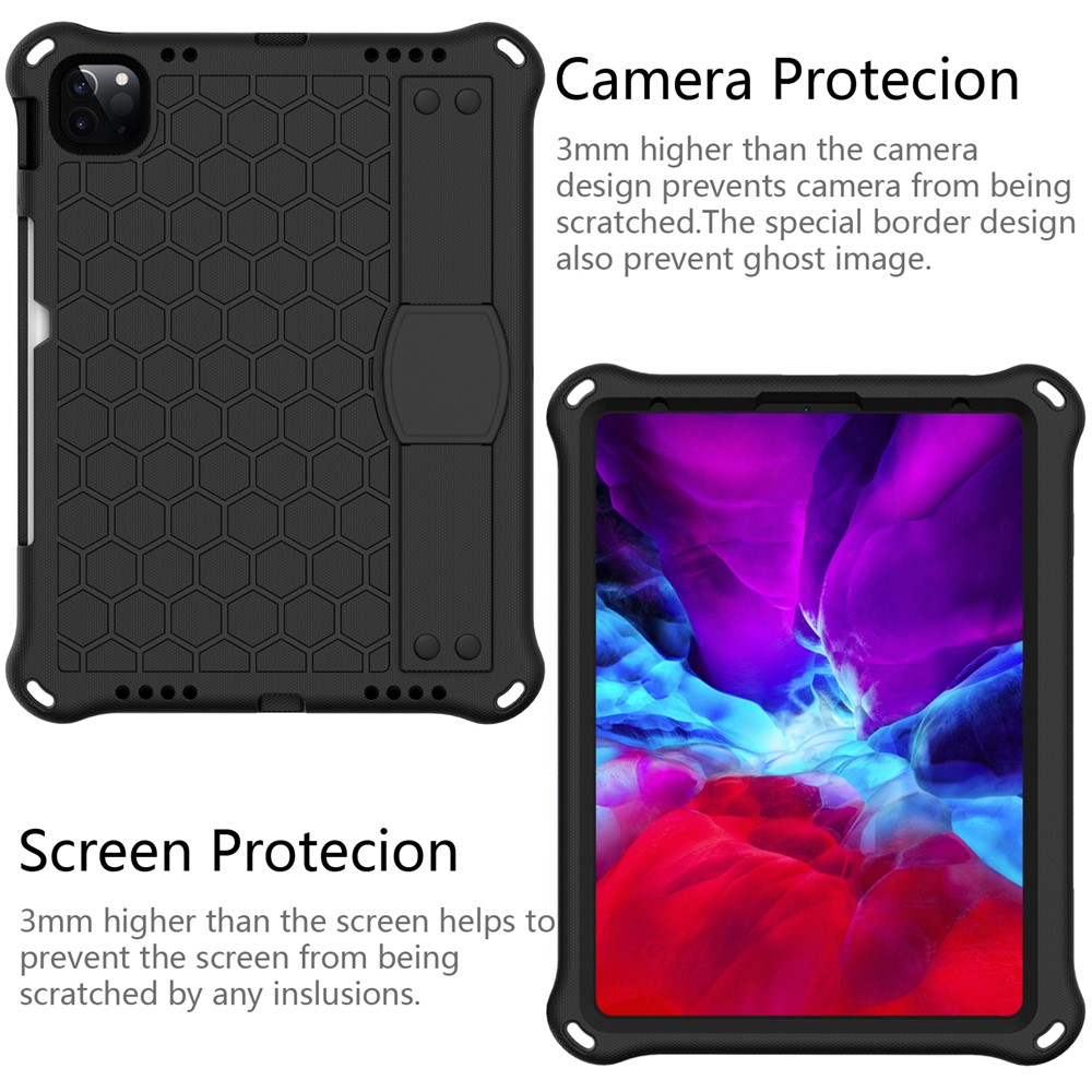 Texture en Nid D'abeille Eva Tablet Shell Avec Bandoulière Pour Ipad Air (2020) / Air (2022) / Pro 11 Pouces (2021) (2020) (2018) - Tout Noir-5