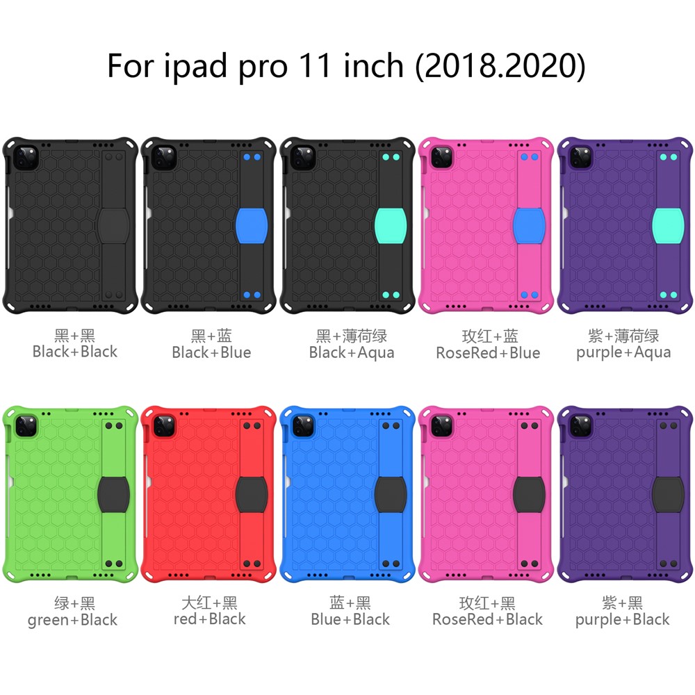 Honeycomb Texture EVA Tablet Shell with Shoulder Strap for iPad Pro 11-inch (2020)/(2018) - All Black-7