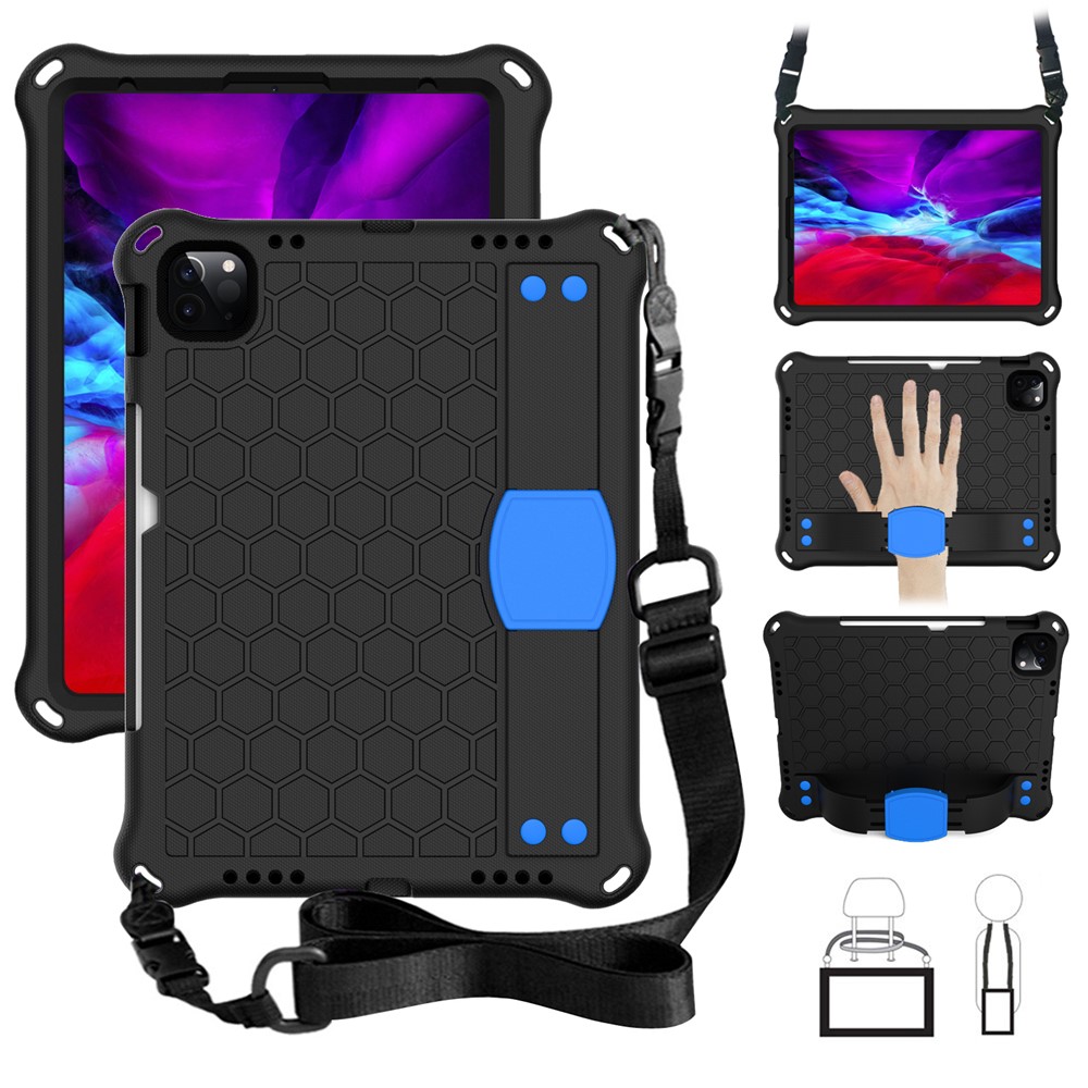 Honeycomb Texture EVA Tablet Shell with Shoulder Strap for iPad Pro 11-inch (2020)/(2018) - Black/Blue-1