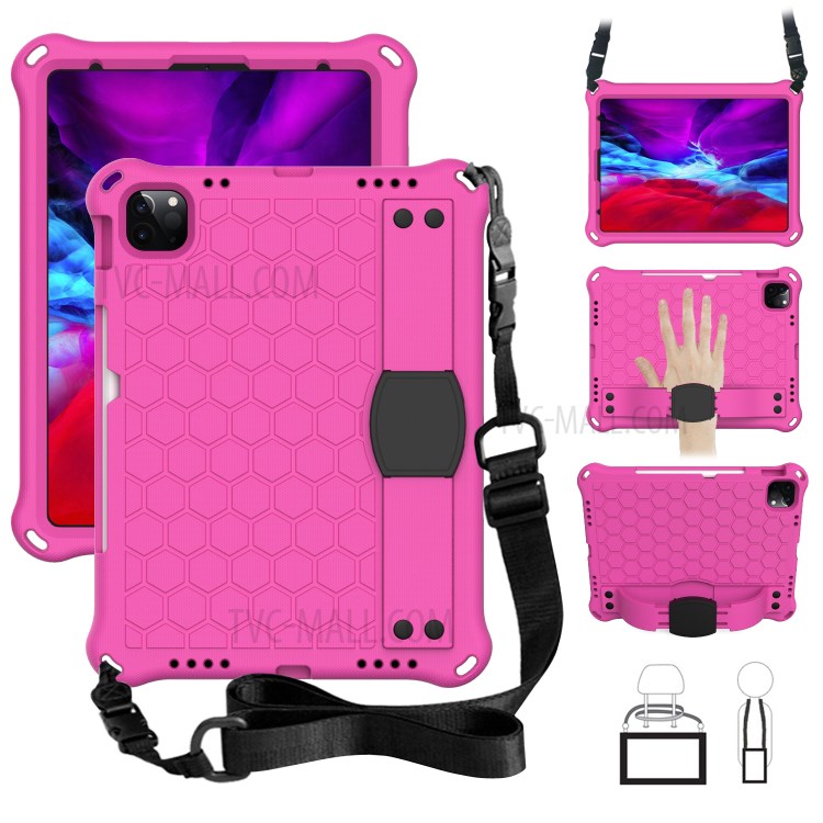 Honeycomb Texture EVA Tablet Shell with Shoulder Strap for iPad Pro 11-inch (2020)/(2018) - Rose/Black-1