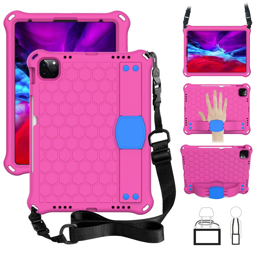 Honeycomb Texture EVA Tablet Shell with Shoulder Strap for iPad Pro 11-inch (2020)/(2018) - Rose/Blue-1