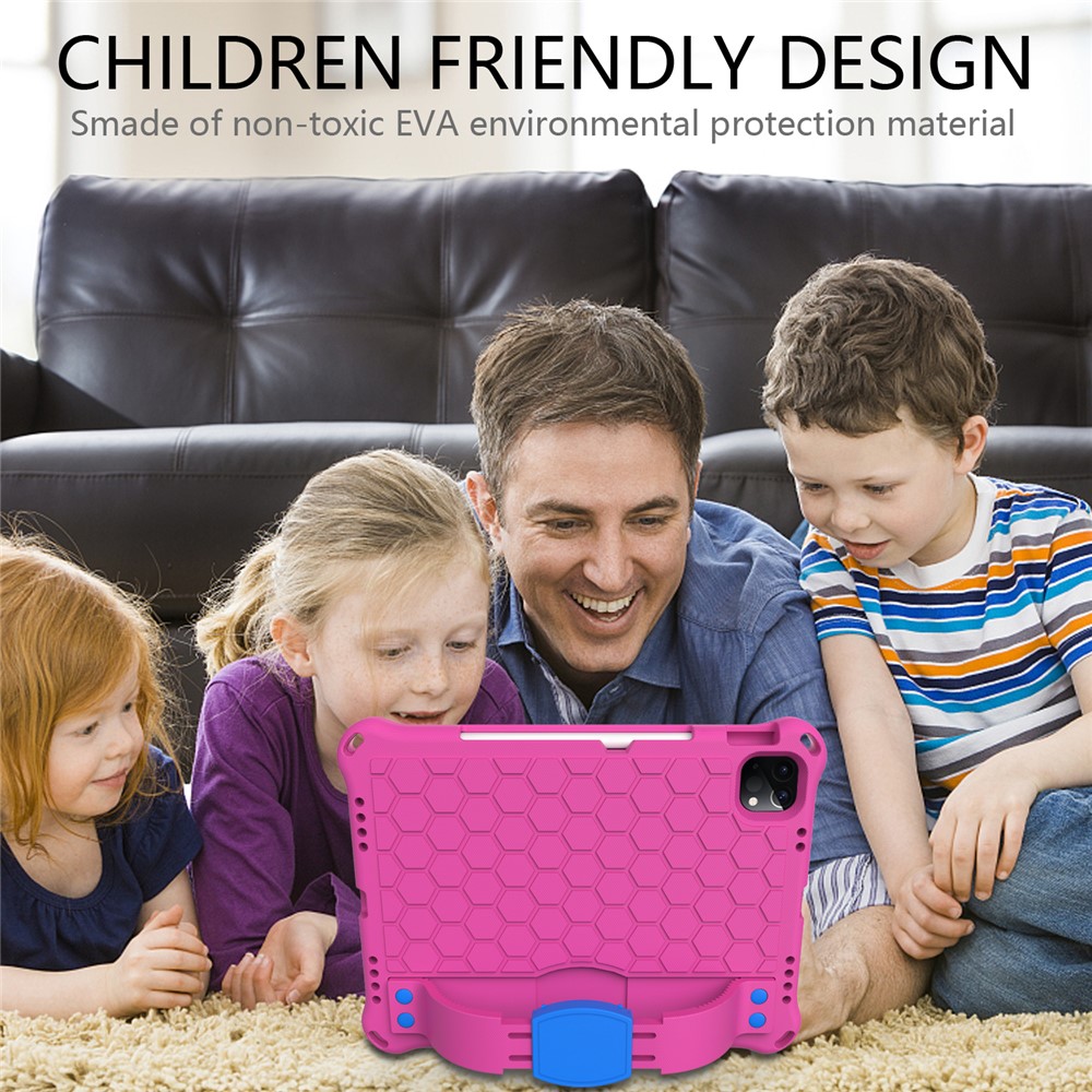 Honeycomb Texture EVA Tablet Shell with Shoulder Strap for iPad Pro 11-inch (2020)/(2018) - Rose/Blue-4