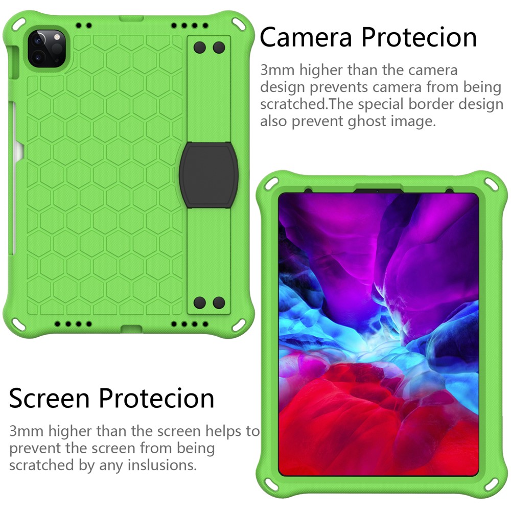 Textura Honeycomb EVA Tablet Shell Com Alça de Ombro Para Ipad Air (2020)/Air (2022)/Pro 11 Polegadas (2021) (2020) (2018) - Verde Preto