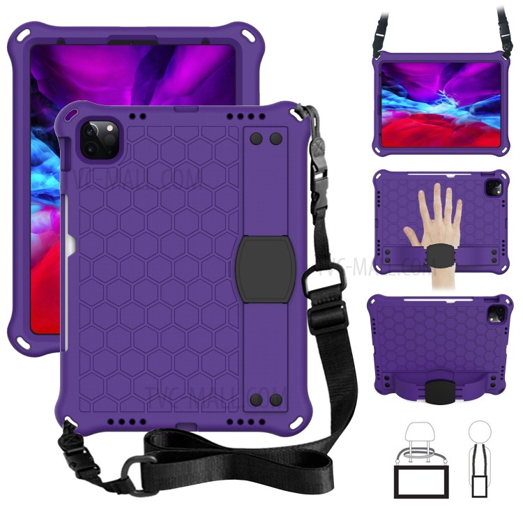 Honeycomb Texture EVA Tablet Shell with Shoulder Strap for iPad Pro 11-inch (2020)/(2018) - Purple/Black-1