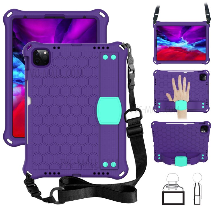 Honeycomb Texture EVA Tablet Shell with Shoulder Strap for iPad Pro 11-inch (2020)/(2018) - Purple/Cyan-1
