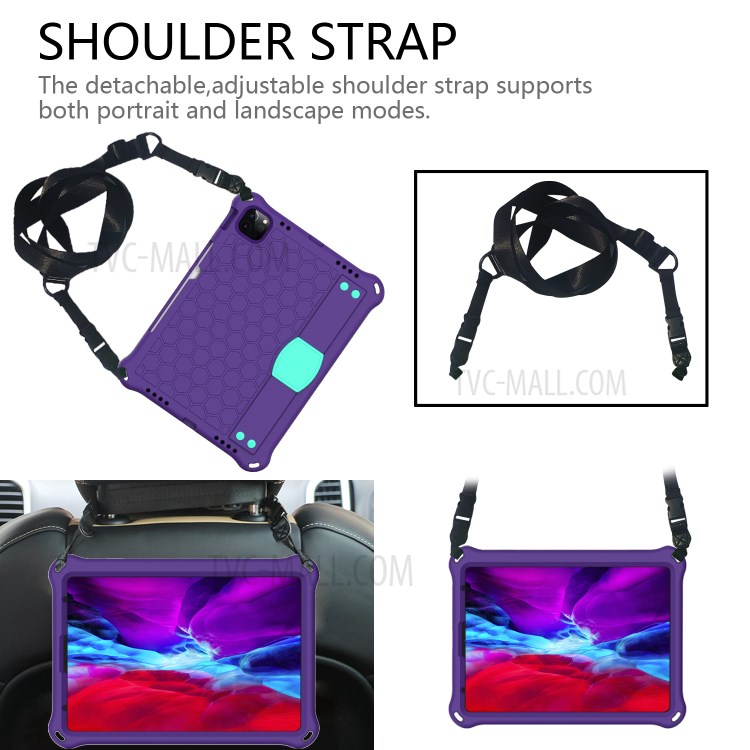 Honeycomb Texture EVA Tablet Shell with Shoulder Strap for iPad Pro 11-inch (2020)/(2018) - Purple/Cyan-2