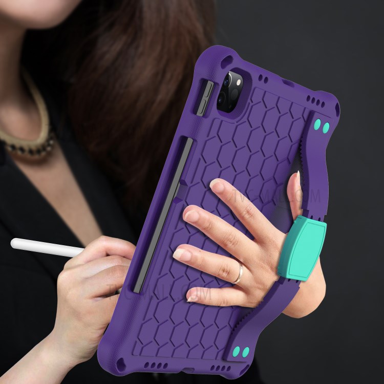 Honeycomb Texture EVA Tablet Shell with Shoulder Strap for iPad Pro 11-inch (2020)/(2018) - Purple/Cyan-3