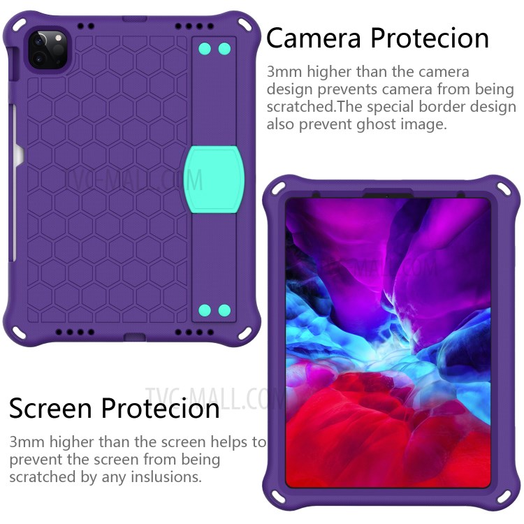 Honeycomb Texture EVA Tablet Shell with Shoulder Strap for iPad Pro 11-inch (2020)/(2018) - Purple/Cyan-5