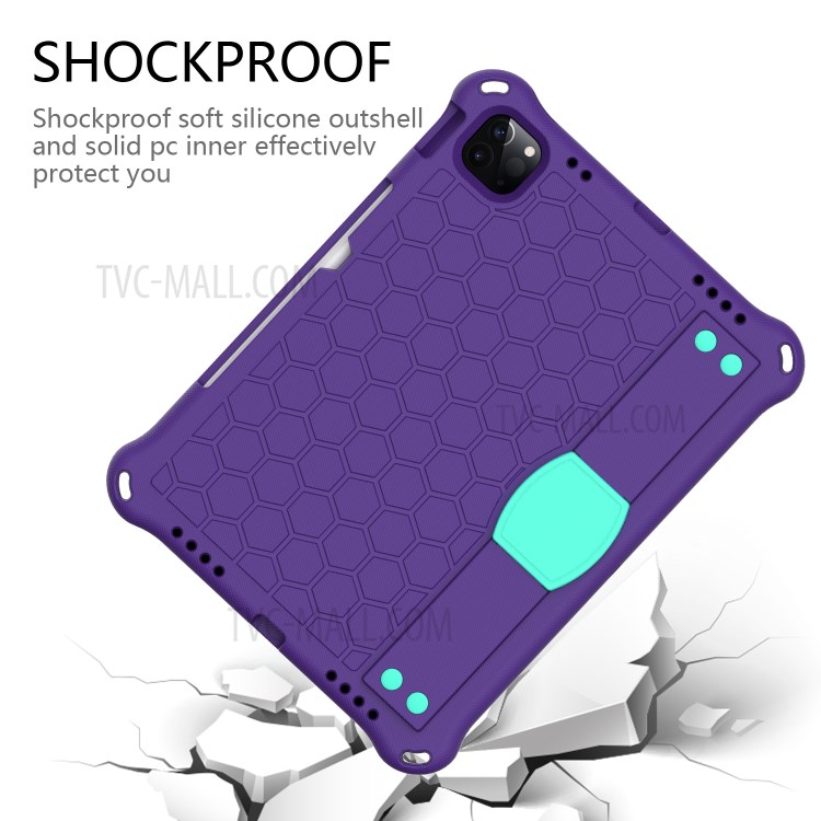 Honeycomb Texture EVA Tablet Shell with Shoulder Strap for iPad Pro 11-inch (2020)/(2018) - Purple/Cyan-6
