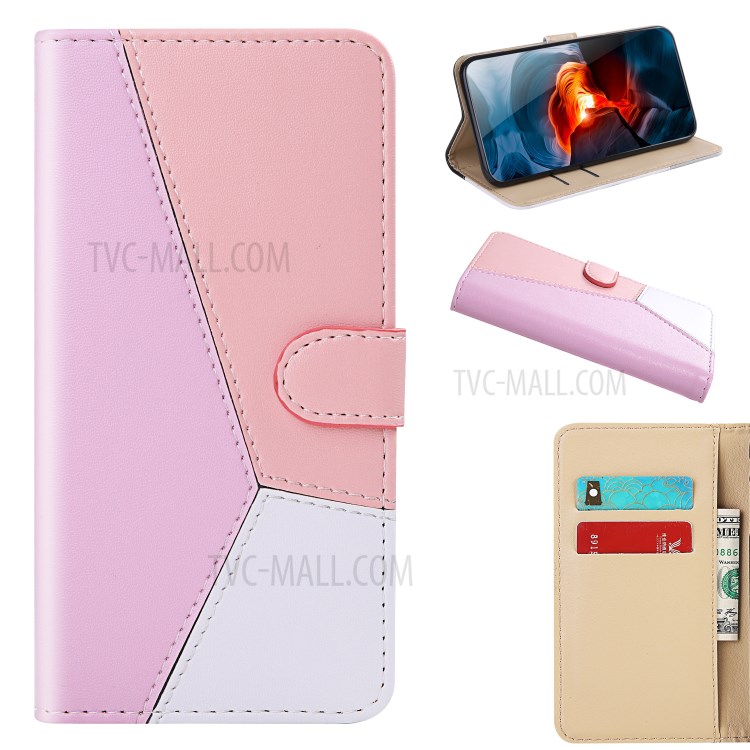 Tri-color PU Leather Case Wallet Phone Stand Cover for Apple iPhone SE (2nd Generation)/8/7 4.7 inch - Purple/Pink/White-1