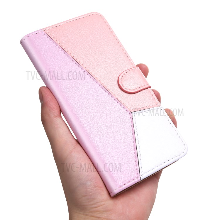 Tri-color PU Leather Case Wallet Phone Stand Cover for Apple iPhone SE (2nd Generation)/8/7 4.7 inch - Purple/Pink/White-4