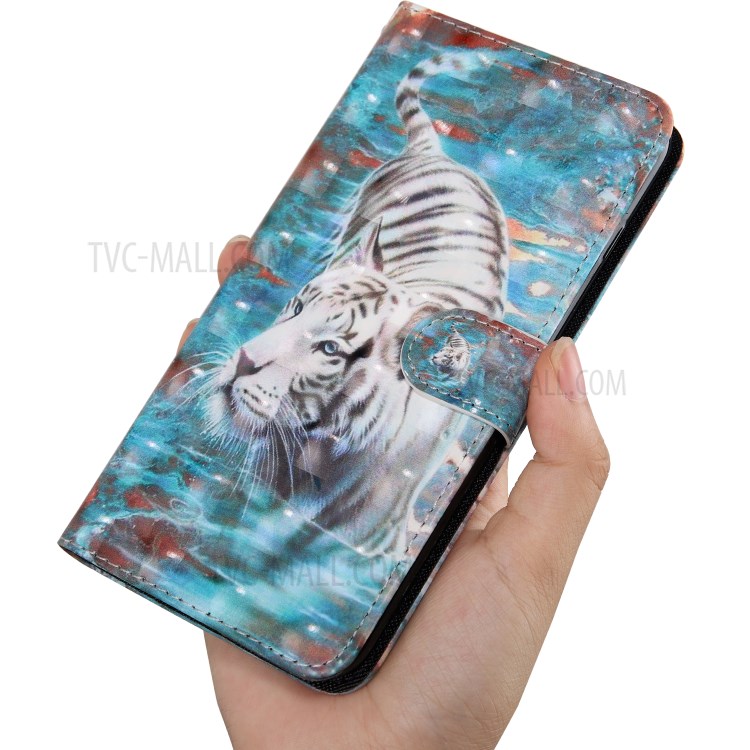 Light Spot Decor Pattern Printing Leather Phone Case for Apple iPhone SE (2nd Generation)/8/7 4.7 inch - White Tiger-6