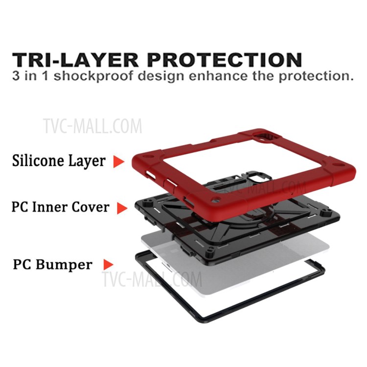 Kickstand Shock Proof Silicone + PC Hybrid Case with Shoulder Strap for iPad Pro 11-inch (2020)/(2018) - Red/Black-3