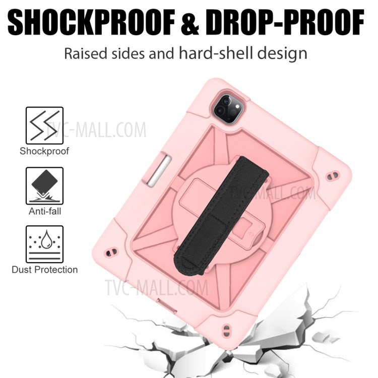 Kickstand Shock Proof Silicone + PC Hybrid Case with Shoulder Strap for iPad Pro 11-inch (2020)/(2018) - Rose Gold-4