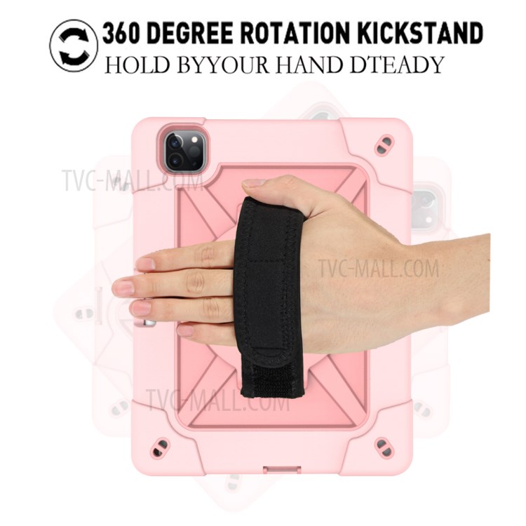 Kickstand Shock Proof Silicone + PC Hybrid Case with Shoulder Strap for iPad Pro 11-inch (2020)/(2018) - Rose Gold-5