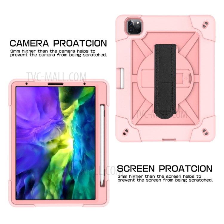 Kickstand Shock Proof Silicone + PC Hybrid Case with Shoulder Strap for iPad Pro 11-inch (2020)/(2018) - Rose Gold-6