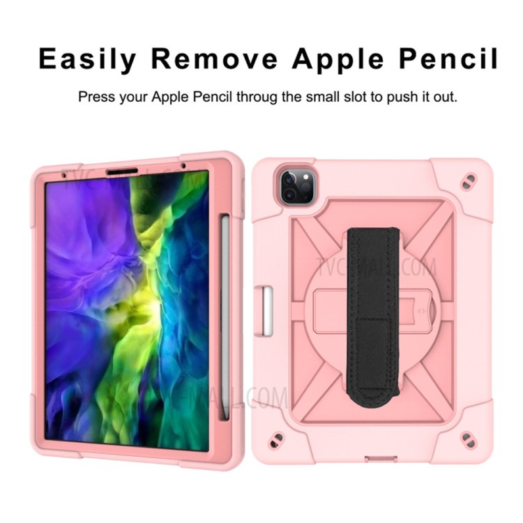 Kickstand Shock Proof Silicone + PC Hybrid Case with Shoulder Strap for iPad Pro 11-inch (2020)/(2018) - Rose Gold-7