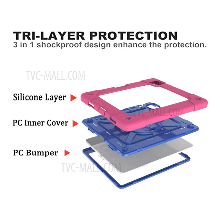 Kickstand Shock Proof Silicone + PC Hybrid Case with Shoulder Strap for iPad Pro 11-inch (2020)/(2018) - Rose/Blue-3