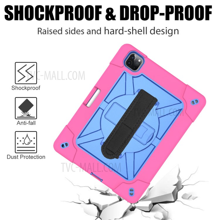 Kickstand Shock Proof Silicone + PC Hybrid Case with Shoulder Strap for iPad Pro 11-inch (2020)/(2018) - Rose/Blue-4