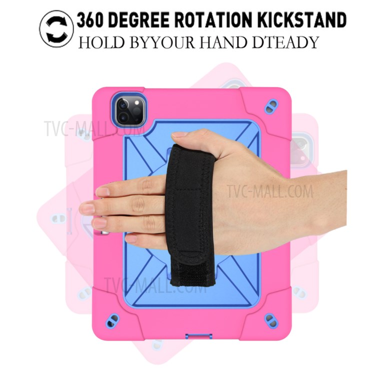 Kickstand Shock Proof Silicone + PC Hybrid Case with Shoulder Strap for iPad Pro 11-inch (2020)/(2018) - Rose/Blue-5