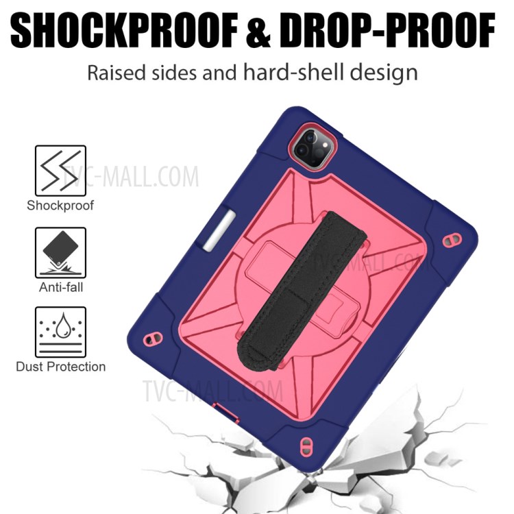 Kickstand Shock Proof Silicone + PC Hybrid Case with Shoulder Strap for iPad Pro 11-inch (2020)/(2018) - Navy Blue/Rose-4