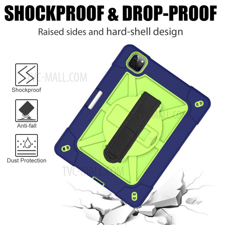 Kickstand Shock Proof Silicone + PC Hybrid Case with Shoulder Strap for iPad Pro 11-inch (2020)/(2018) - Navy Blue/Cyan-4