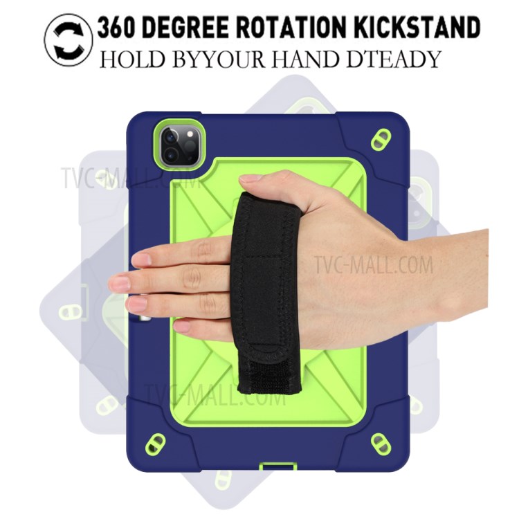 Kickstand Shock Proof Silicone + PC Hybrid Case with Shoulder Strap for iPad Pro 11-inch (2020)/(2018) - Navy Blue/Cyan-5