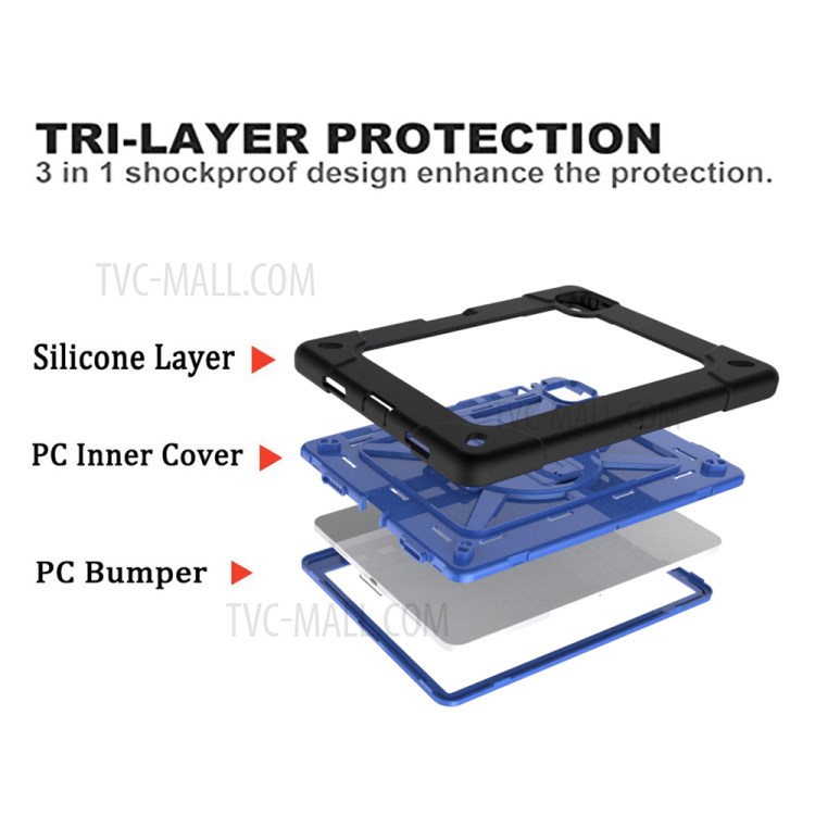 Kickstand Shock Proof Silicone + PC Hybrid Case with Shoulder Strap for iPad Pro 11-inch (2020)/(2018) - Black/Blue-3