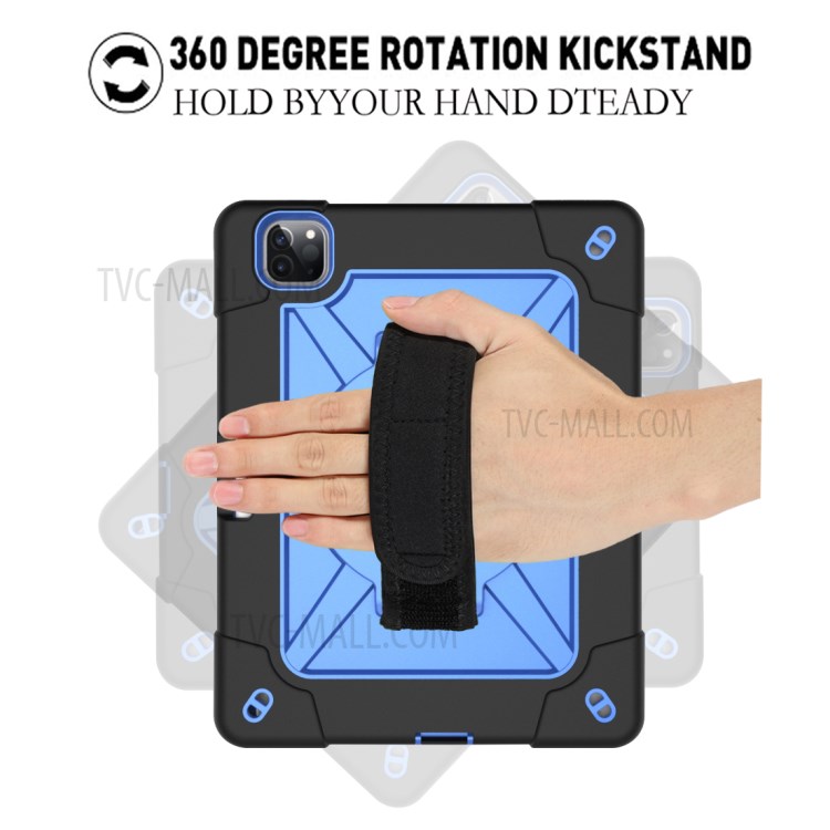 Kickstand Shock Proof Silicone + PC Hybrid Case with Shoulder Strap for iPad Pro 11-inch (2020)/(2018) - Black/Blue-5