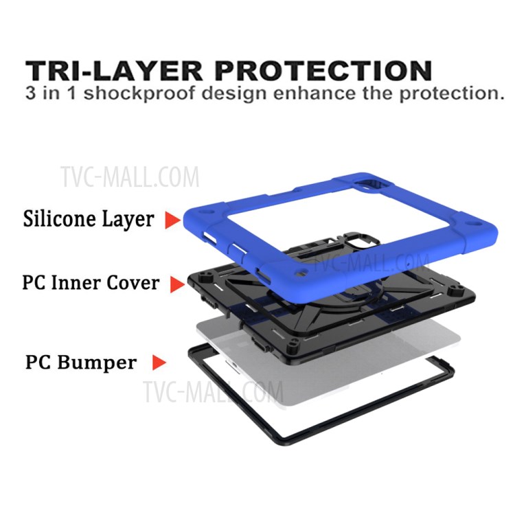 Kickstand Shock Proof Silicone + PC Hybrid Case with Shoulder Strap for iPad Pro 11-inch (2020)/(2018) - Dark Blue/Black-3