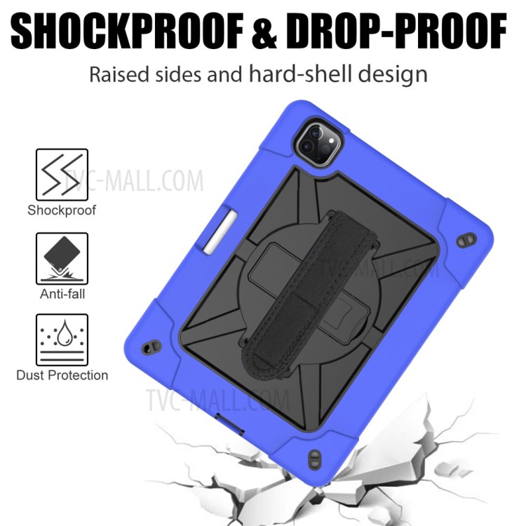 Kickstand Shock Proof Silicone + PC Hybrid Case with Shoulder Strap for iPad Pro 11-inch (2020)/(2018) - Dark Blue/Black-4