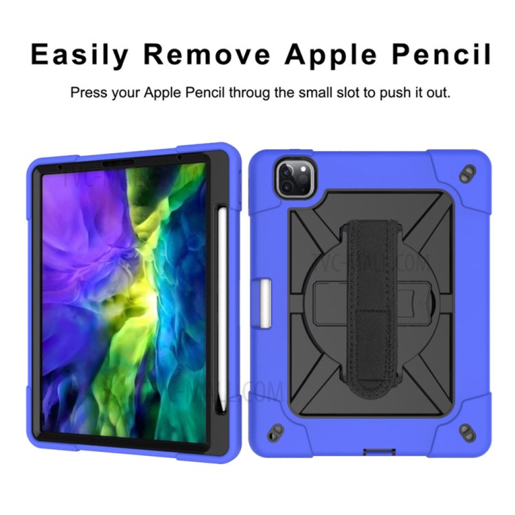 Kickstand Shock Proof Silicone + PC Hybrid Case with Shoulder Strap for iPad Pro 11-inch (2020)/(2018) - Dark Blue/Black-7