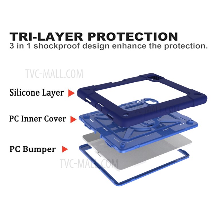 Kickstand Shock Proof Silicone + PC Hybrid Case with Shoulder Strap for iPad Pro 11-inch (2020)/(2018) - Navy Blue/Blue-3