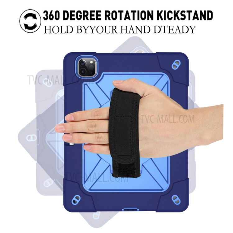 Kickstand Shock Proof Silicone + PC Hybrid Case with Shoulder Strap for iPad Pro 11-inch (2020)/(2018) - Navy Blue/Blue-5