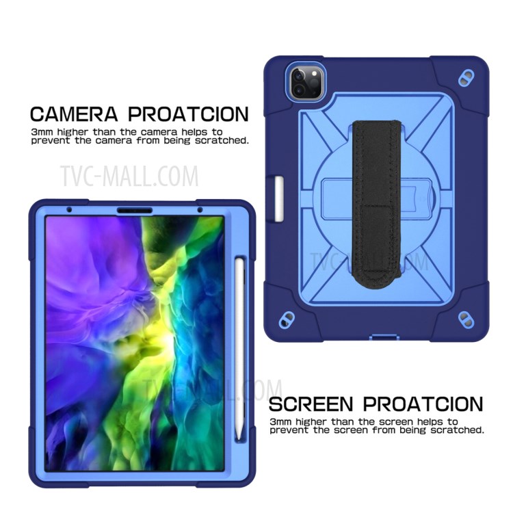 Kickstand Shock Proof Silicone + PC Hybrid Case with Shoulder Strap for iPad Pro 11-inch (2020)/(2018) - Navy Blue/Blue-6