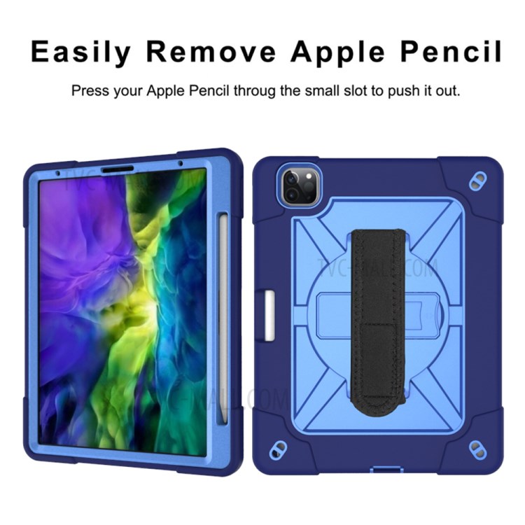 Kickstand Shock Proof Silicone + PC Hybrid Case with Shoulder Strap for iPad Pro 11-inch (2020)/(2018) - Navy Blue/Blue-7