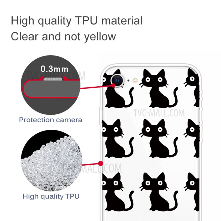 Pattern Printing TPU Soft Phone Cover for iPhone SE (2nd Generation)/iPhone 8/iPhone 7 - Black Cat-2