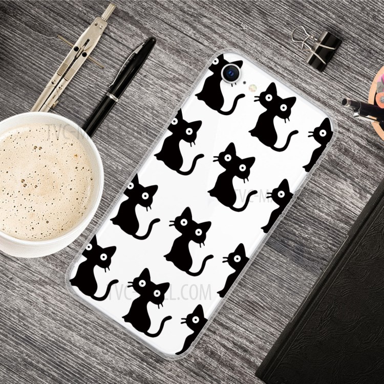 Pattern Printing TPU Soft Phone Cover for iPhone SE (2nd Generation)/iPhone 8/iPhone 7 - Black Cat-5