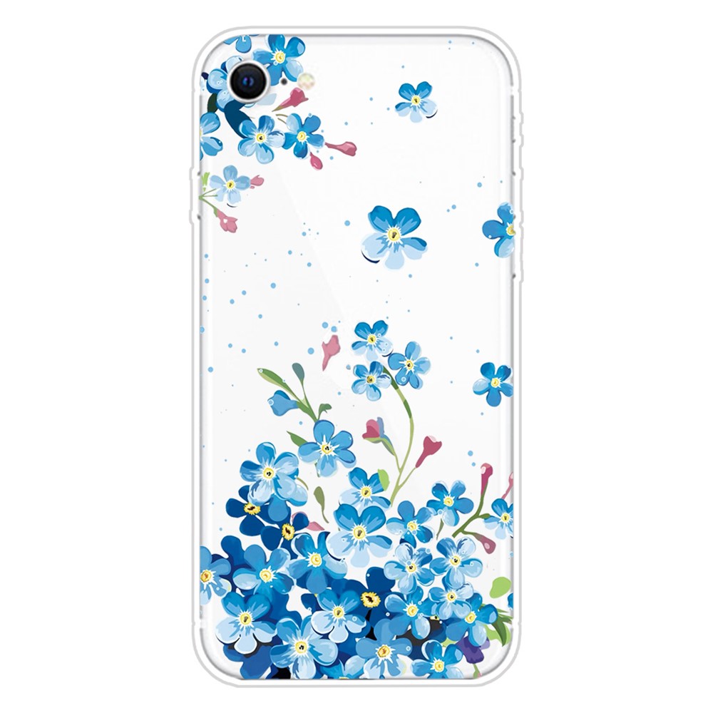Pattern Printing TPU Soft Phone Cover for iPhone SE (2nd Generation)/iPhone 8/iPhone 7 - Blue Flower-1