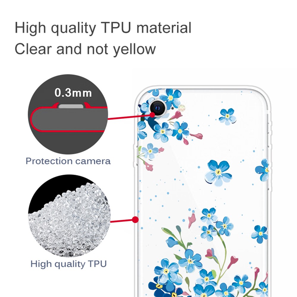 Pattern Printing TPU Soft Phone Cover for iPhone SE (2nd Generation)/iPhone 8/iPhone 7 - Blue Flower-2
