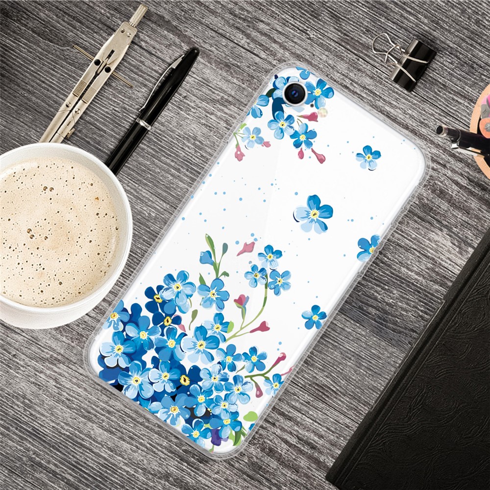 Pattern Printing TPU Soft Phone Cover for iPhone SE (2nd Generation)/iPhone 8/iPhone 7 - Blue Flower-5