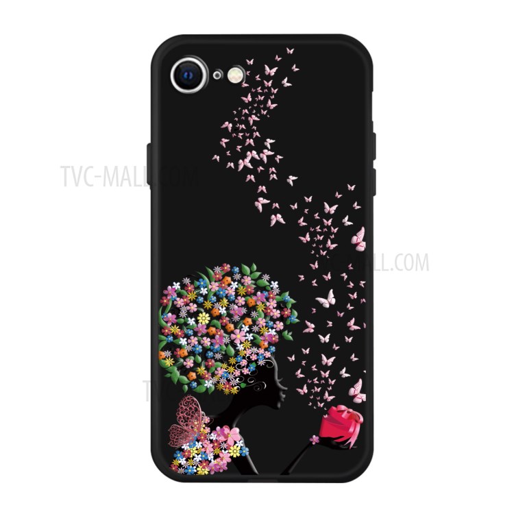 Matte Pattern Printing TPU Shell Case for iPhone SE (2nd Generation)/8/7 - Butterfly and Flower-1
