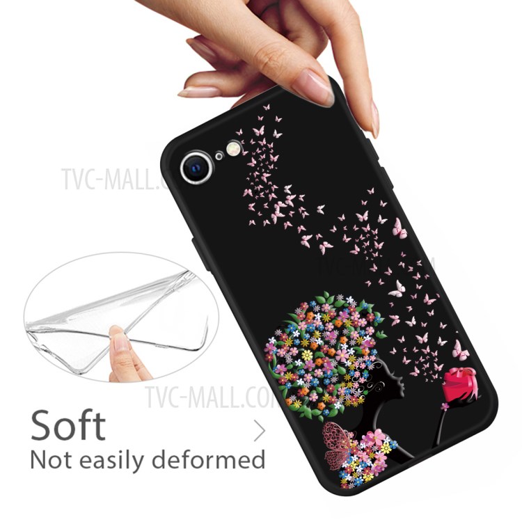 Matte Pattern Printing TPU Shell Case for iPhone SE (2nd Generation)/8/7 - Butterfly and Flower-3