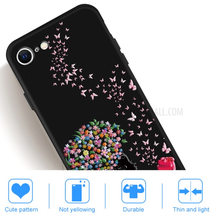Matte Pattern Printing TPU Shell Case for iPhone SE (2nd Generation)/8/7 - Butterfly and Flower-4