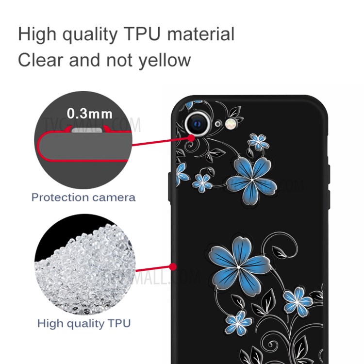 Matte Pattern Printing TPU Shell Case for iPhone SE (2nd Generation)/8/7 - Blue Flower-2