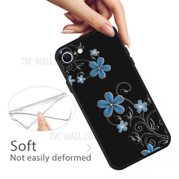 Matte Pattern Printing TPU Shell Case for iPhone SE (2nd Generation)/8/7 - Blue Flower-3
