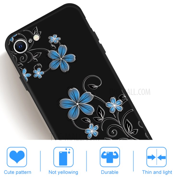 Matte Pattern Printing TPU Shell Case for iPhone SE (2nd Generation)/8/7 - Blue Flower-4