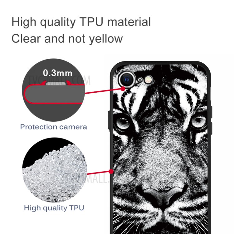 Matte Pattern Printing TPU Shell Case for iPhone SE (2nd Generation)/8/7 - Tiger-2