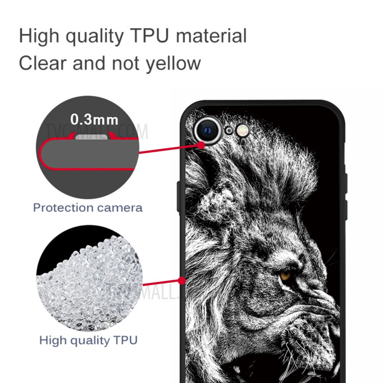 Matte Pattern Printing TPU Shell Case for iPhone SE (2nd Generation)/8/7 - Lion-2