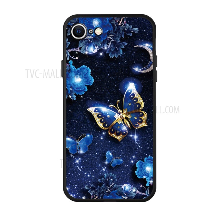 Matte Pattern Printing TPU Shell Case for iPhone SE (2nd Generation)/8/7 - Blue Butterflies-1